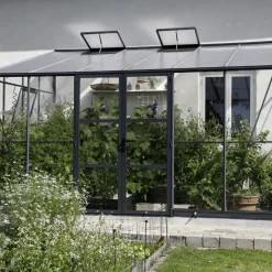 Elmholm Exclusive vægdrivhus antracit med hærdet glas, inkl. sokkel 13,1 m²