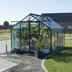 Elmholm Standard drivhus antracit med hærdet glas, inkl. sokkel 11,66 m²