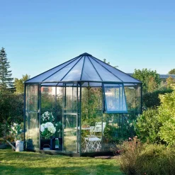 Halls Atrium drivhus grøn med hærdet glas og polycarbonat 9,0 m²