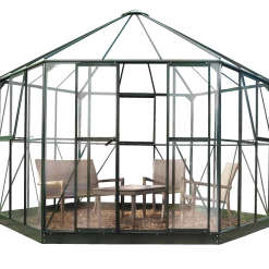 Halls Atrium drivhus grøn med hærdet glas og polycarbonat 9,0 m²