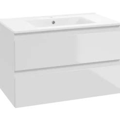 Mikelo vaskeskab med porcelænsvask, hvid højglans - 60 cm