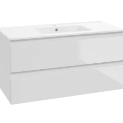 Mikelo vaskeskab med porcelænsvask, hvid højglans - 60 cm