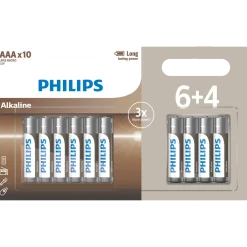 Philips Alkaline LR03/AAA batteri 6+4 stk.