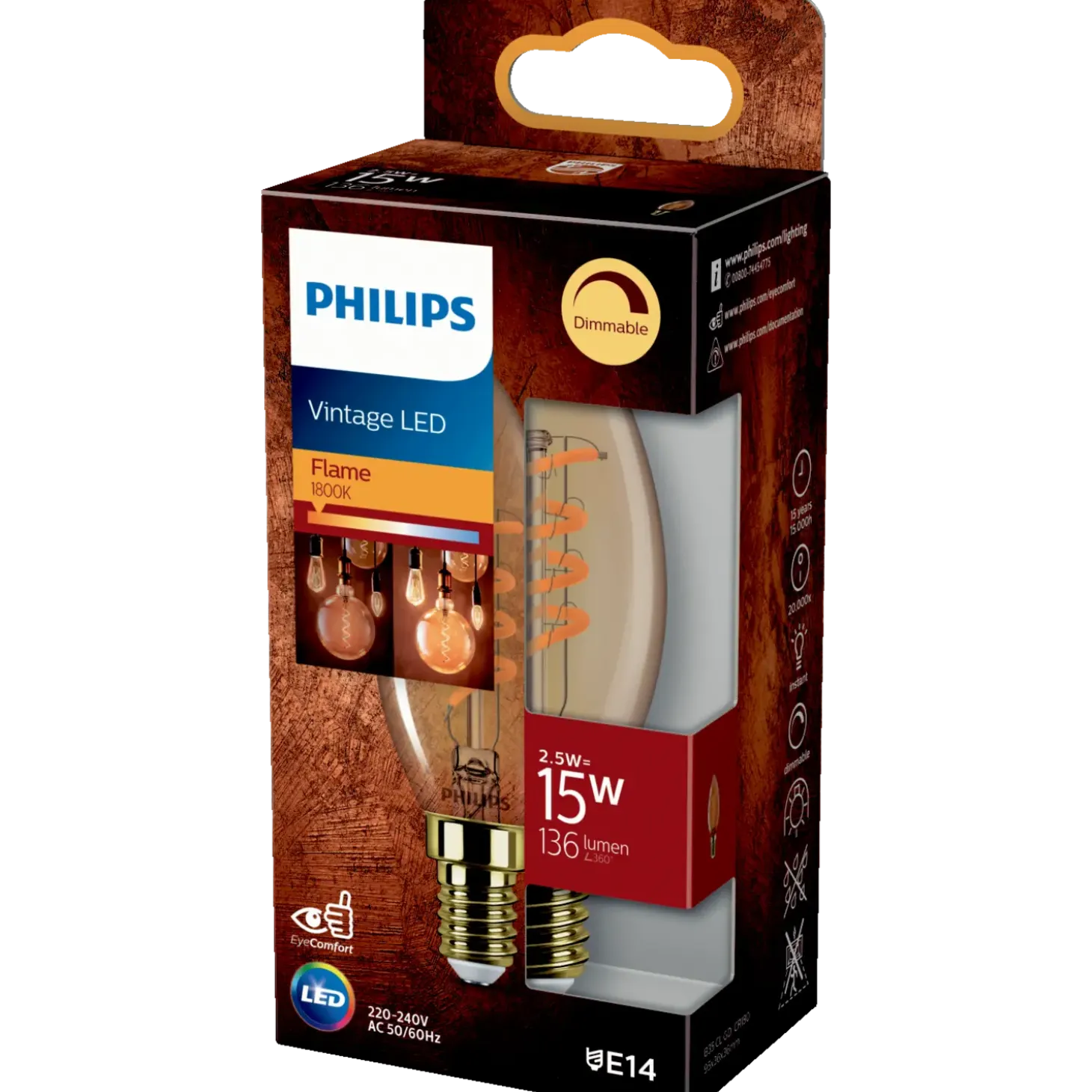 Philips Kerte LED pære E14 15W 1 pack