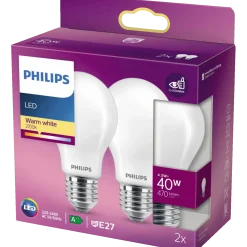 Philips Standard LED pære E27 40W 2 pack