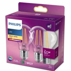 Philips Standard LED pære E27 60W 2 pack