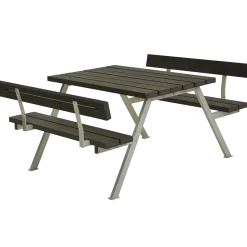 PLUS Alpha bord/bænkesæt m/2 ryglæn 118 cm RePlast Sort