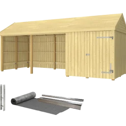 Plus Classic Multi Havehus 14,5 m² 3 moduler m/enkeltdør og åben front inkl. tagpap/alulister/H-stolpefødder