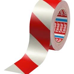 Tesa advarselstape rød/hvid 33 m x 50 mm