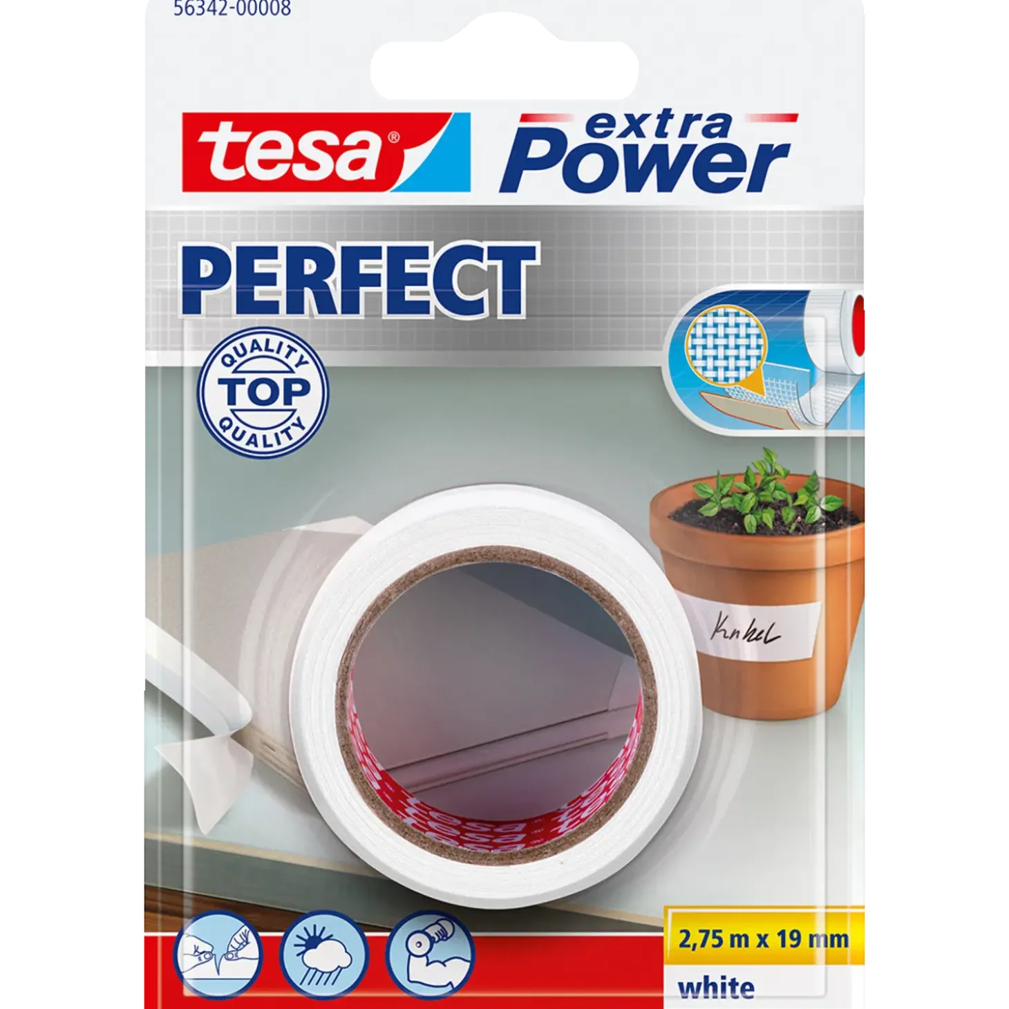 Tesa® extra Power Perfect hvid 2,75 m x 19 mm